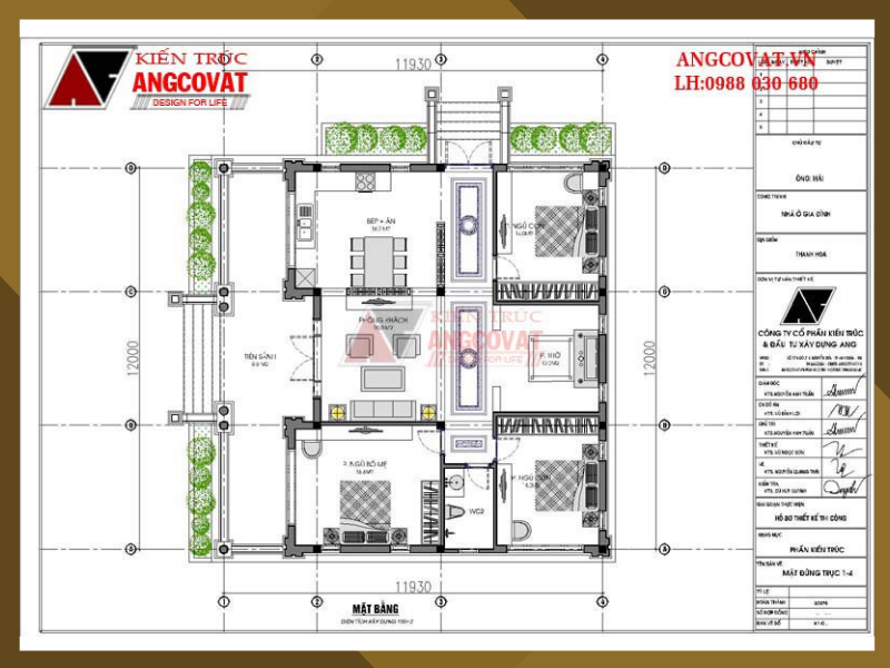 Nội thất nhà cấp 4 12x12m 3 phòng ngủ 