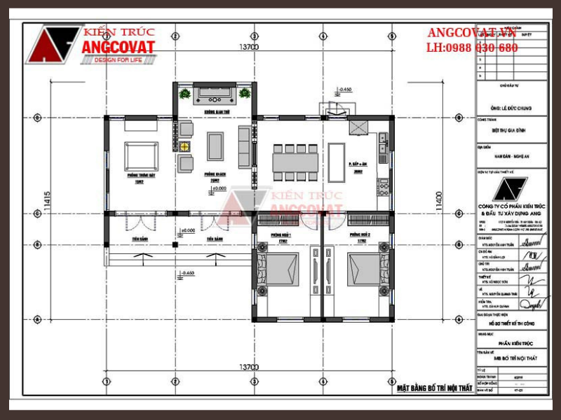Thiết kế nội thất nhà cấp 4 chữ l mái thái 3 phòng ngủ