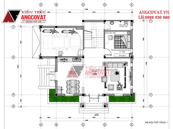 bản vẽ biệt thự 2 tầng mặt tiền 10m