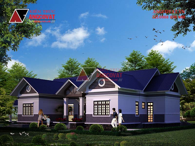 Phối cảnh 1: Thiết kế nhà biệt thự 180m2 1 tầng hình chữ U đẹp