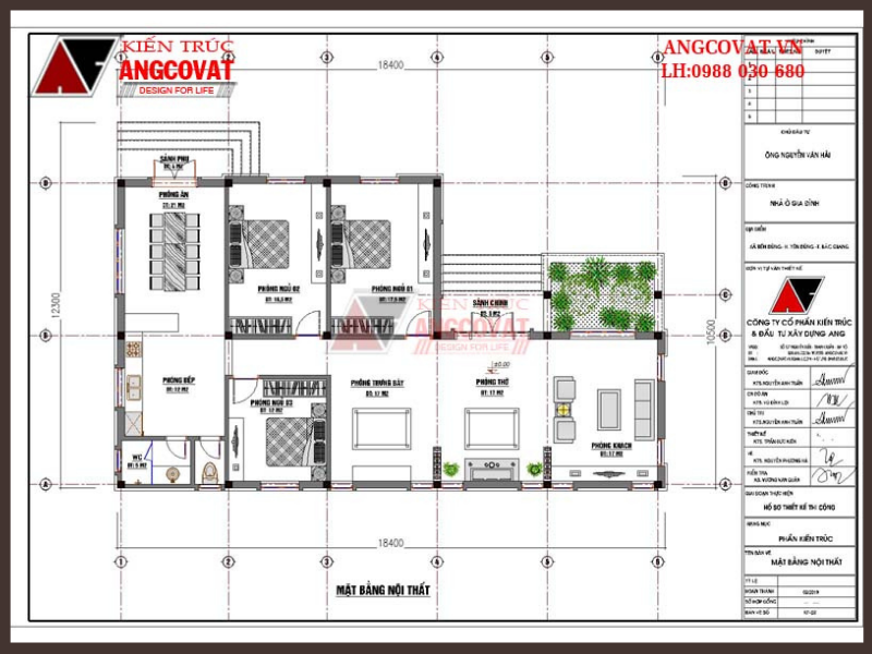 Thiết kế công năng nhà 1 tầng chữ l 3 phòng ngủ 160m2