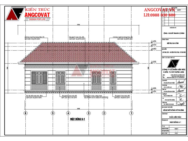 Mẫu thiết kế biệt thự 1 tầng 120m2 hình chữ U - Mặt đứng 6-1