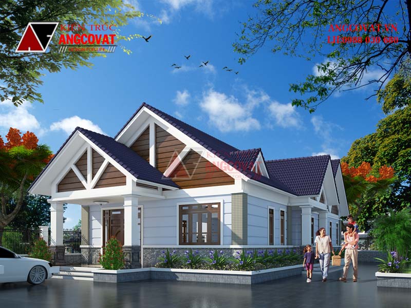 Phối cảnh 1: Thiết kế nhà cấp 4 10x20m 4 phòng ngủ đẹp