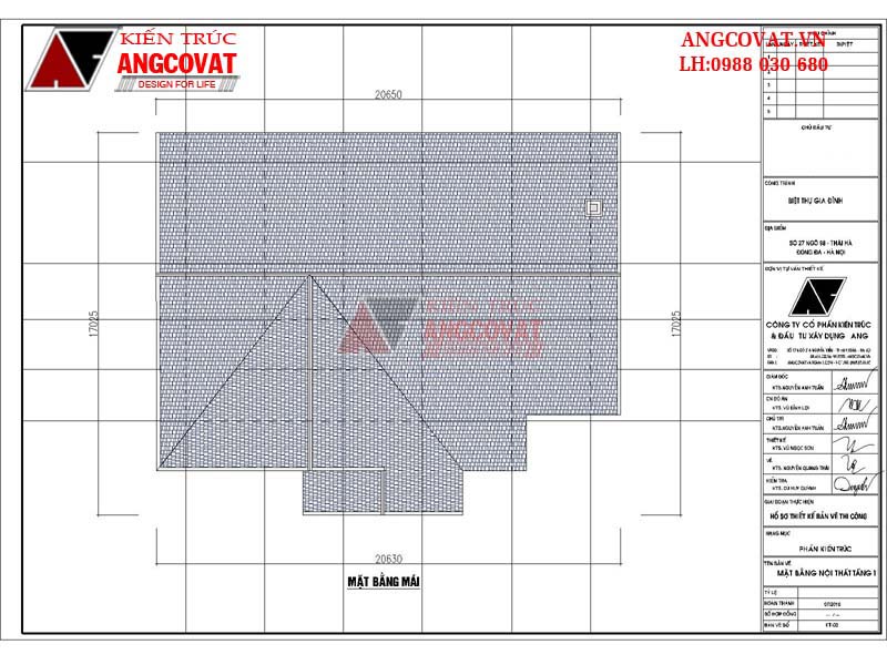Mẫu thiết kế nhà đẹp 1 tầng 200m2 mặt tiền 18m mái thái - Mặt bằng mái