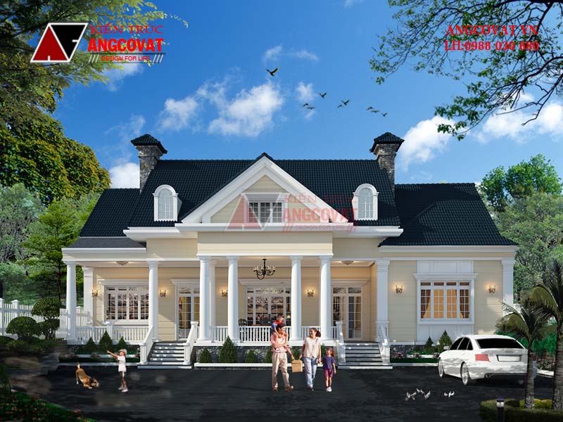 Thiết kế nhà theo phong cách đồng quê Pháp diện tích 200m2  có tầng áp mái