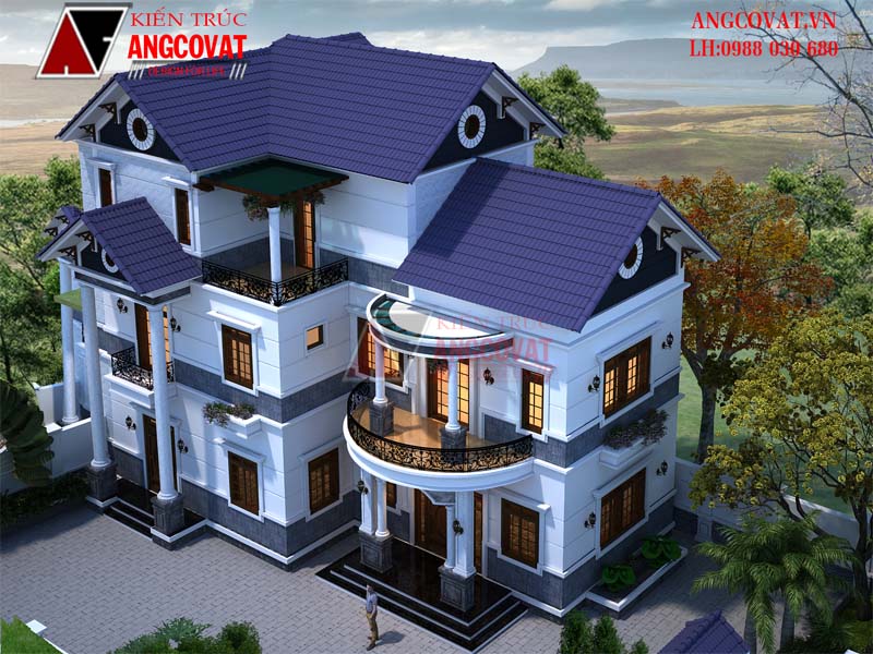 Hệ thông mái ngói ấn tượng của mẫu nhà kiểu Pháp 2 tầng 1 tum tân cổ