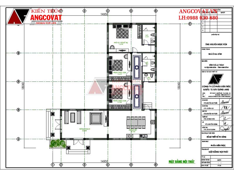 Hình ảnh thiết kế nhà cấp 4 mái ngói 150m2 ở nông thôn 3 phòng ngủ - Mặt bằng nội thất