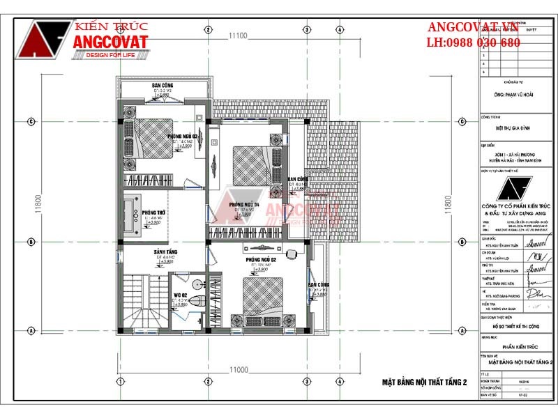 Mặt bằng mẫu thiết kế nhà 2 tầng 4 phòng ngủ 1 phòng thờ đẹp