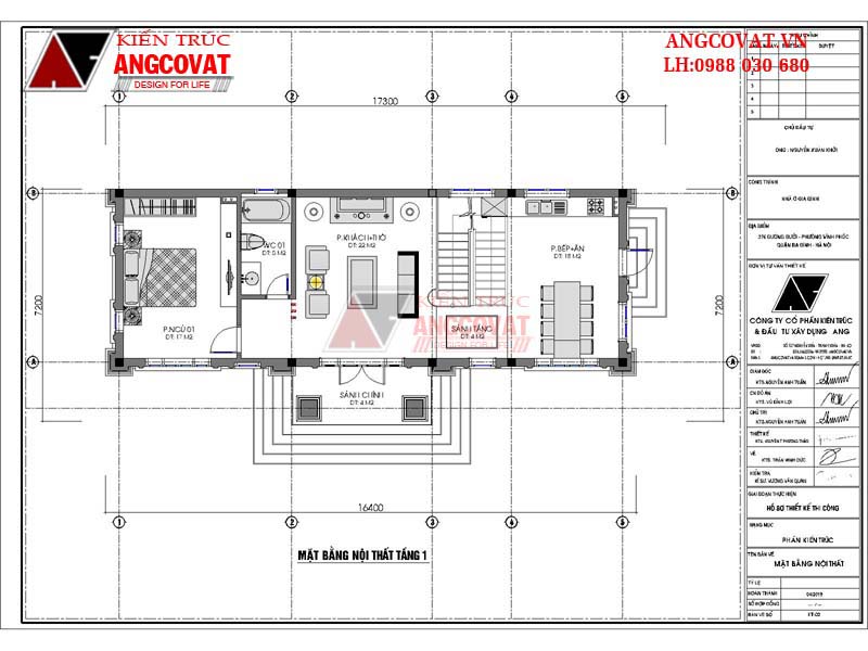 Mặt bằng nhà 2 tầng mái thái tân cổ điển