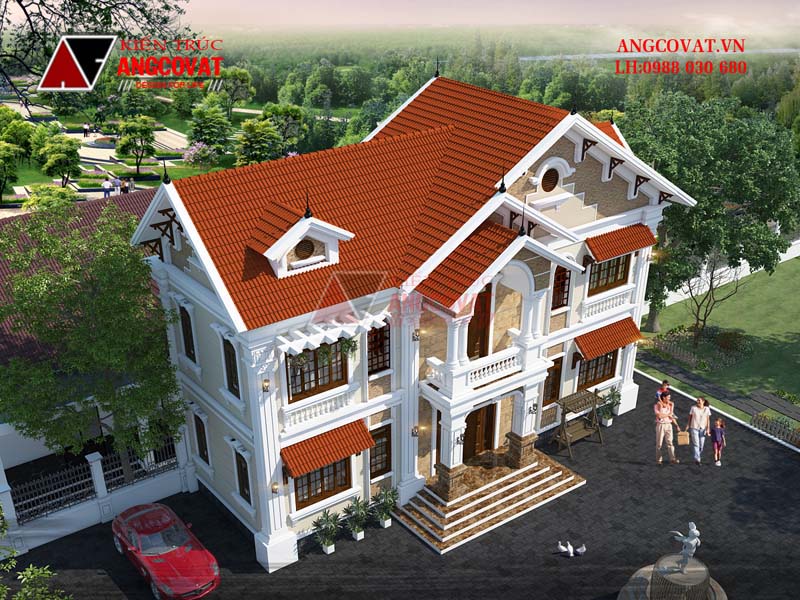 nhà 2 tầng mái thái tân cổ điển