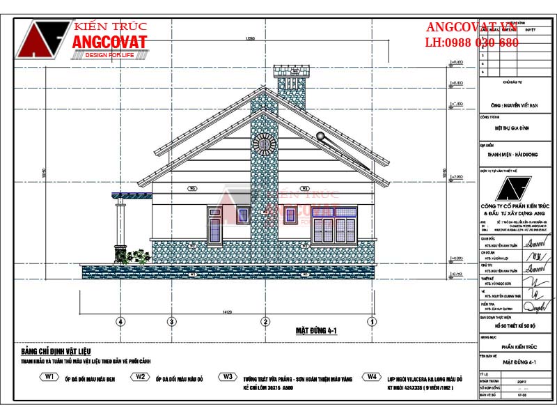 Mẫu thiết kế nhà vườn 3 phòng ngủ 1 tầng diện tích 180m2 - Mặt đứng 4-1
