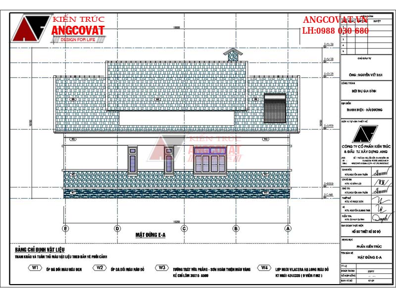 Mẫu thiết kế nhà vườn 3 phòng ngủ 1 tầng diện tích 180m2 - Mặt đứng E-A