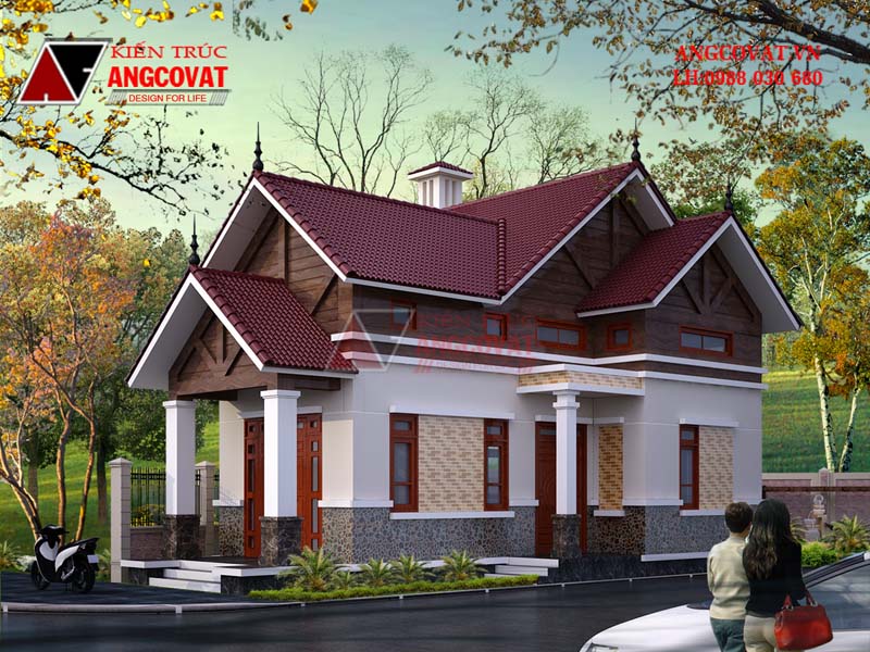 Phối cảnh 1: Thiết kế nhà 1 tầng diện tích 70m2 3 phòng ngủ 