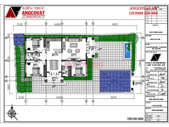 Thiết kế nhà cấp 4 mặt tiền 10m diện tích 120m2 3 phòng ngủ mái thái - Mặt bằng tổng