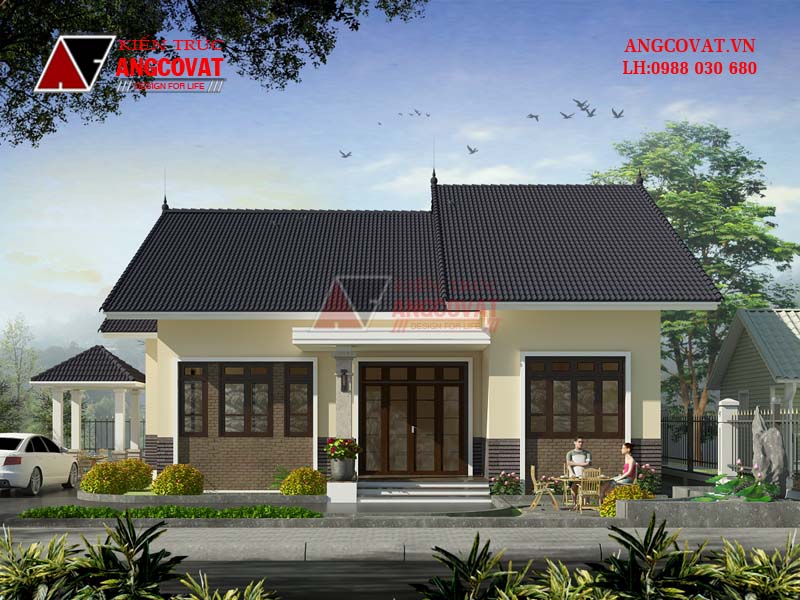 Phối cảnh view2: Thiết kế nhà trệt 140m2 1 tầng 3 phòng ngủ mặt tiền 13m