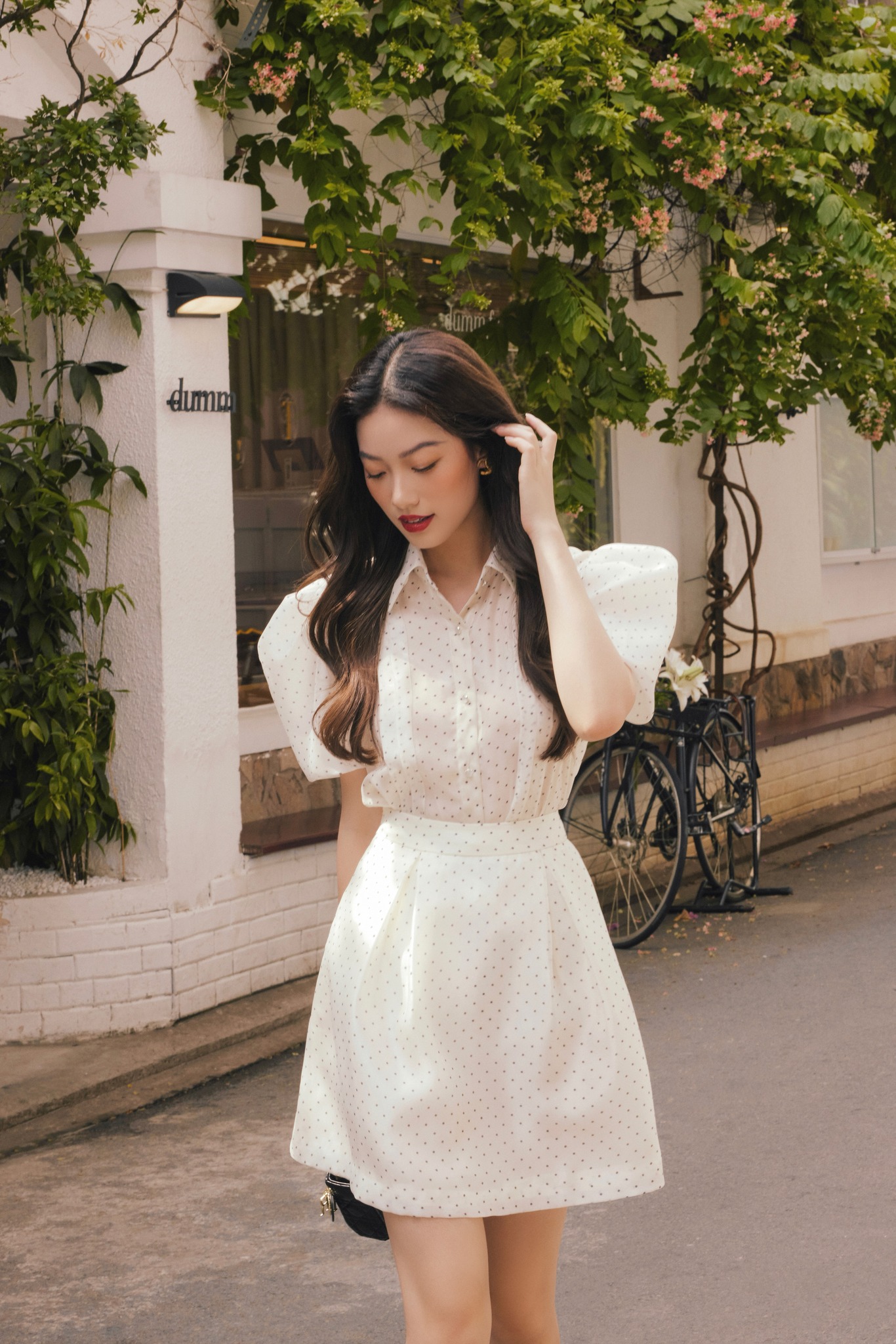 HBZ472  Chân váy organza silk bi dáng ngắn  HUONG BOUTIQUE