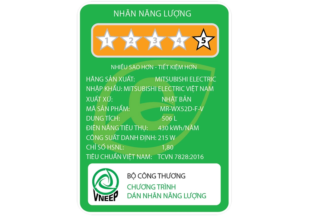 Tủ lạnh Mitsubishi Electric Inverter 506 lít MR-WX52D