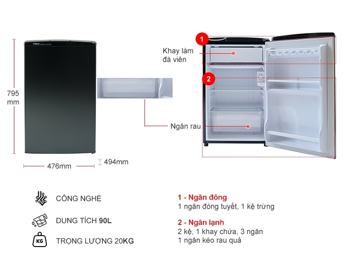 Tủ lạnh Aqua 90 lít AQR-D99FA