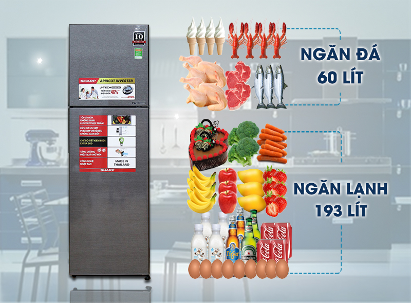 Tủ lạnh Sharp Inverter 253 lít SJ-X281E-DS