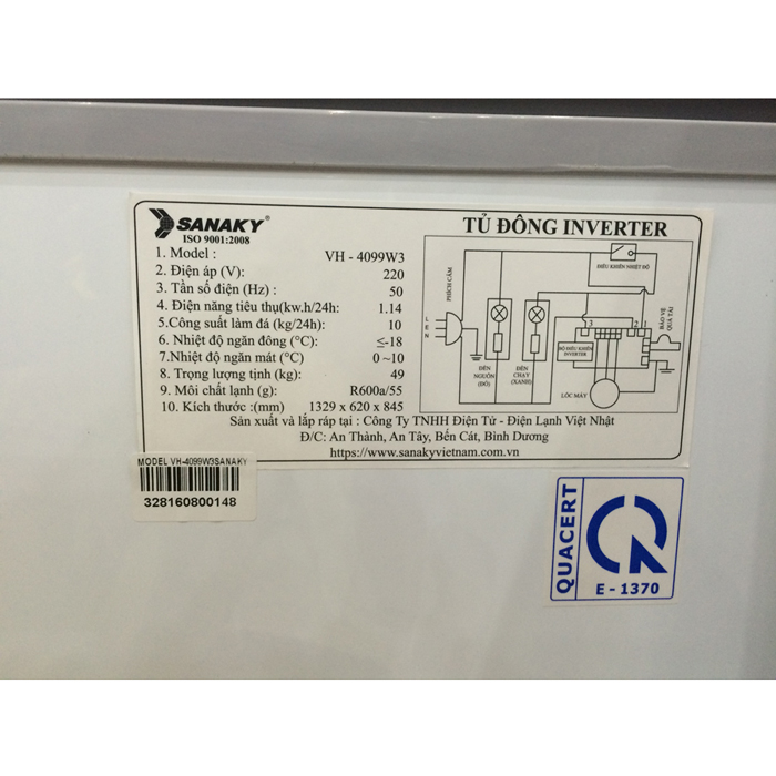 Tủ đông Sanaky VH-4099W3, Inverter, dàn lạnh đồng, dung tích 400 lít