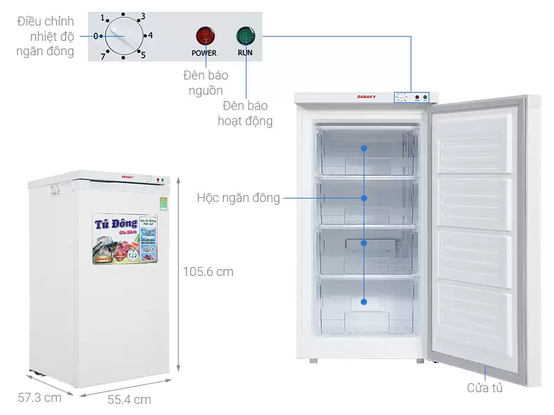 Tủ đông đứng Sanaky Inverter VH-160VD3 118 lít