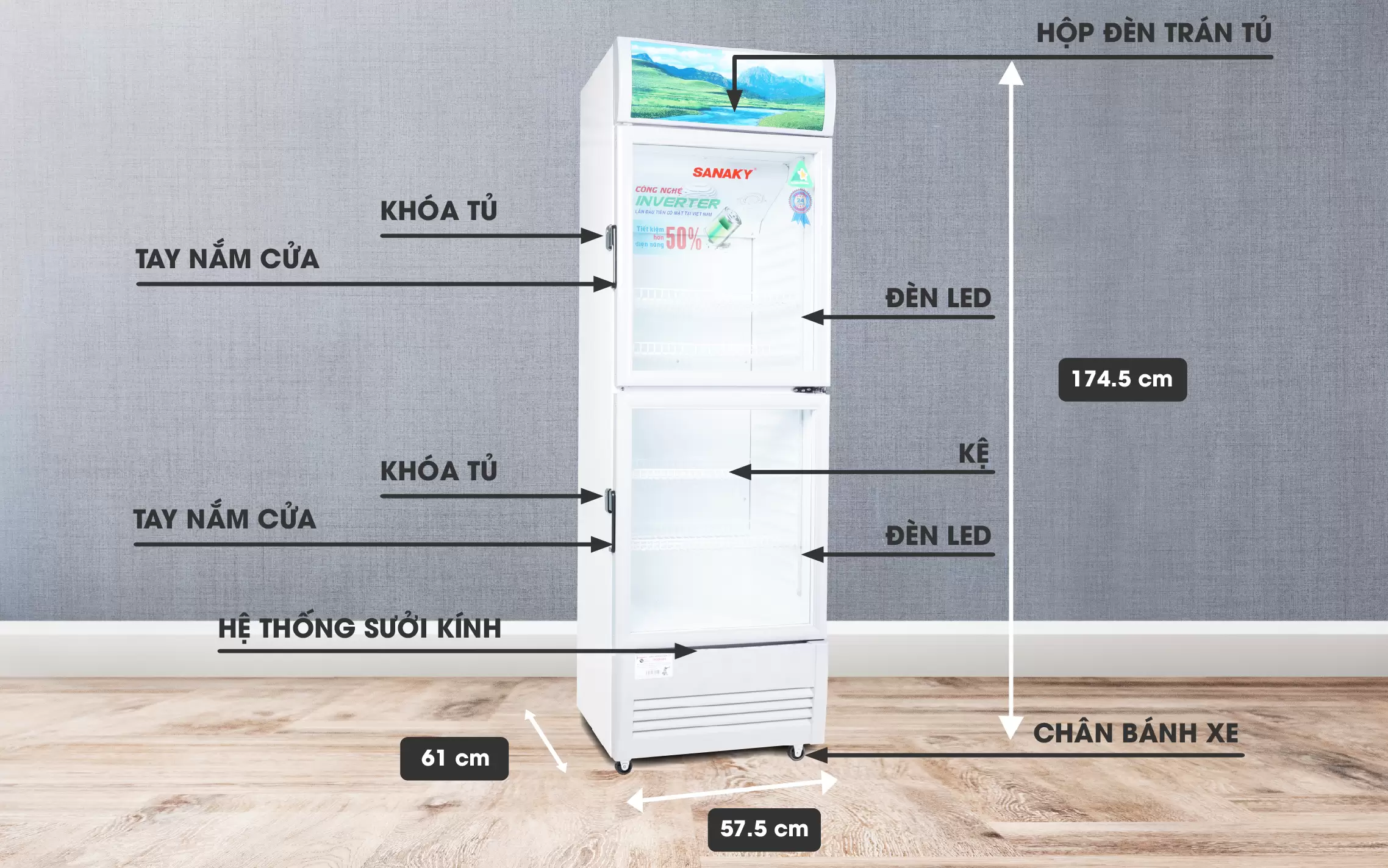 Tủ mát Inverter Sanaky VH-308W3L 300 lít