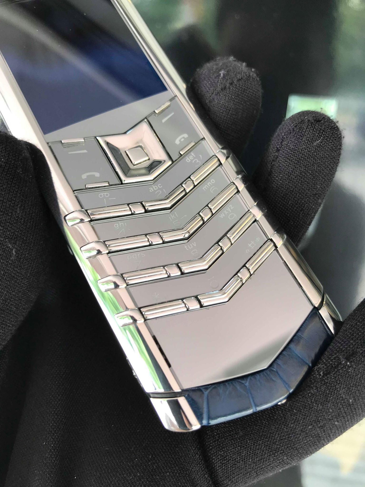 Vertu Signature S Pure Silver Da cá sấu xanh-05