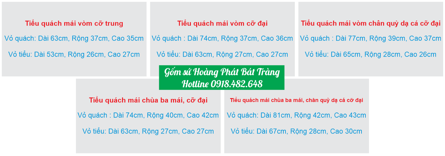 Kích thước tiểu quách sành để khách hàng lựa chọn