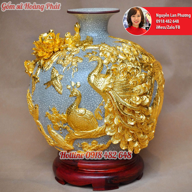 bình hút lộc công đào phú quý mạ vàng