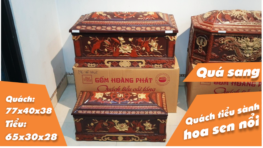 Quách tiểu sành hoa sen chân đứng. Quách: DxRxC 77x40x38, Tiểu: 65x30x28