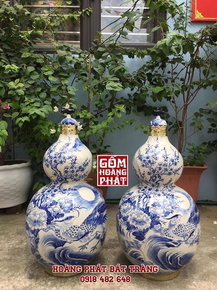 Hồ lô phong thủy chim trĩ phù dung Bát Tràng 30L 2
