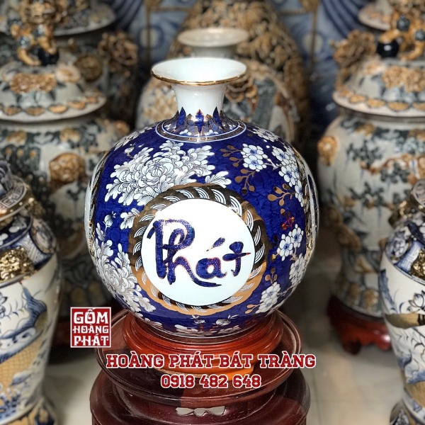 Bình hút tài lộc Phát Tài Phát Lộc vẽ vàng kim cao cấp H35cm