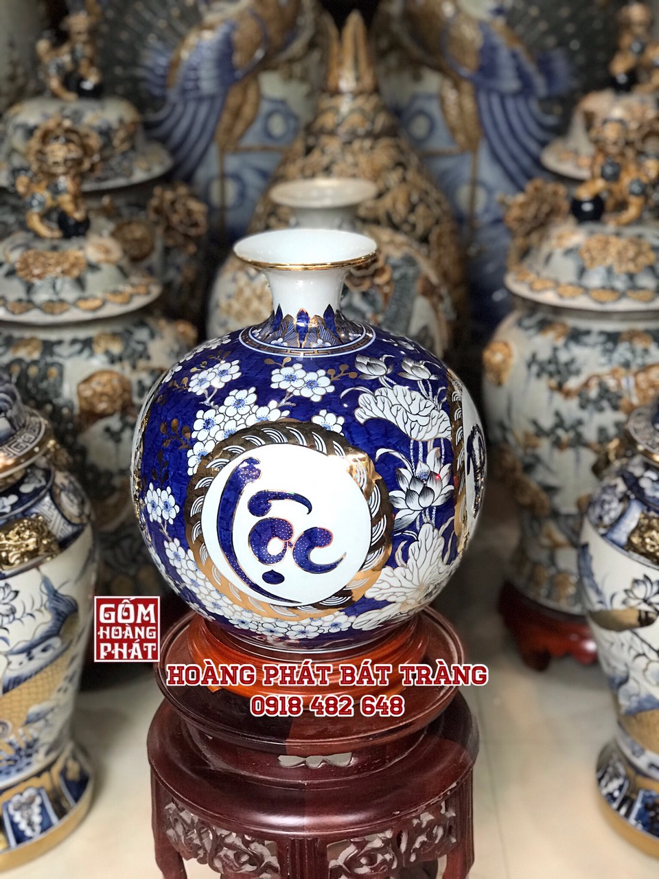 Bình hút tài lộc Phát Tài Phát Lộc vẽ vàng kim cao cấp H35cm