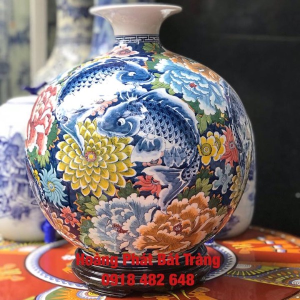 Bình hút tài lộc các chép liên hoa Bát Tràng BHL159 35