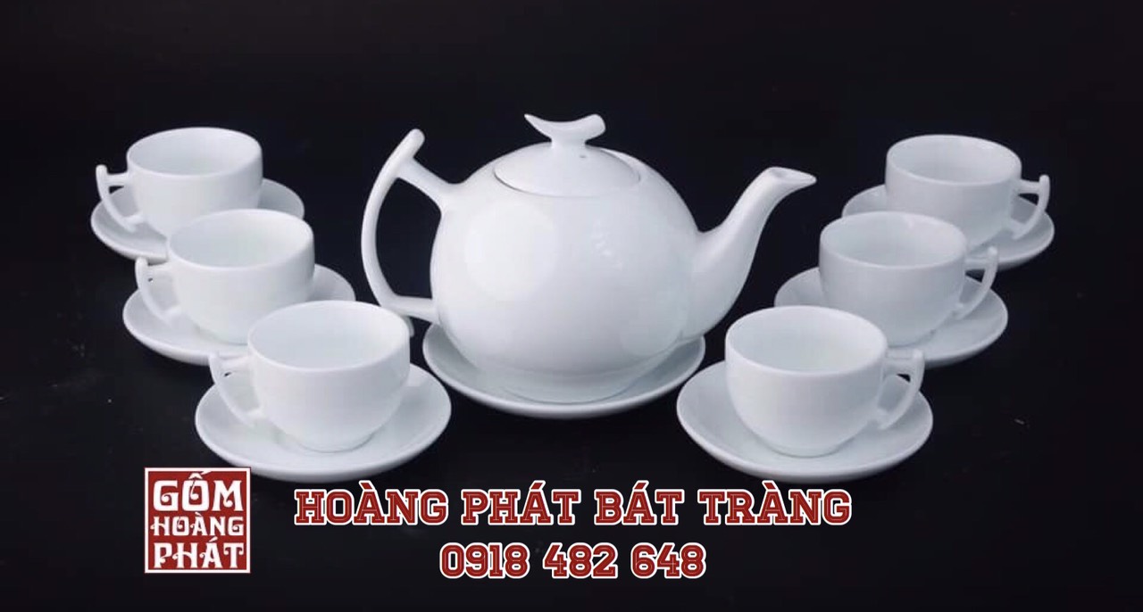 Bộ ấm chén men trắng Hồng Cành DT-650ML