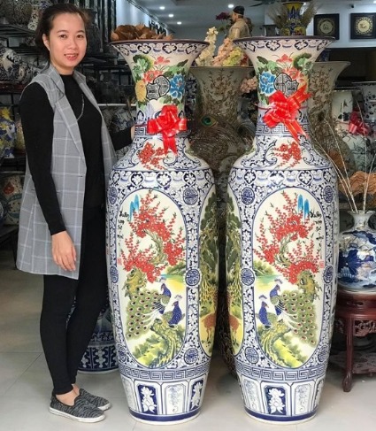 Lục bình sứ Bát Tràng tứ cảnh phối màu cao 1m55 LB27