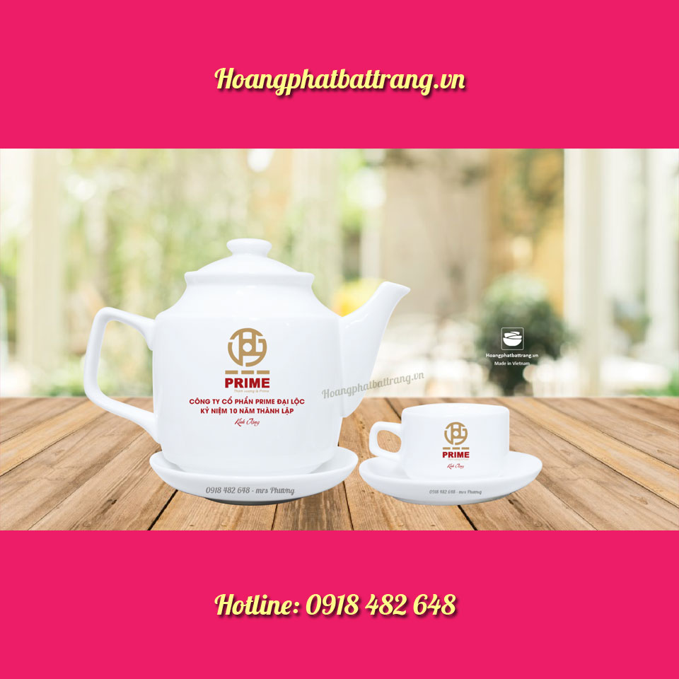 Ấm chén in logo công ty gạch Prime