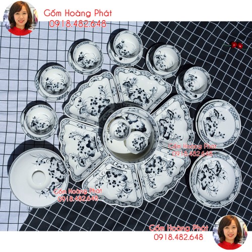 Bộ bát đĩa nhà hàng họa tiết hoa sen cực sang 5