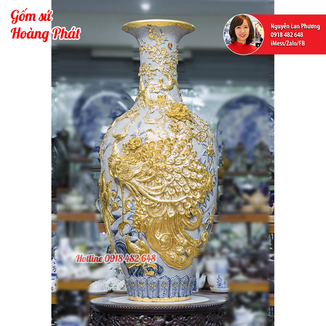 Bảo bình công đào dát vàng cao cấp