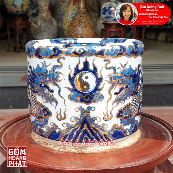 Bát hương vẽ vàng loại nổi 3D, kích thước từ 12cm, 14cm, 16cm, 18cm