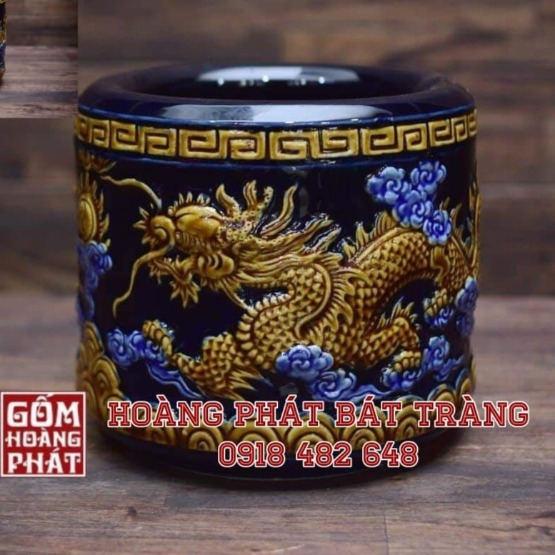 Bát hương men xanh coban nổi cao cấp Bát Tràng 1