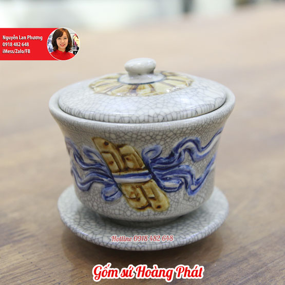 Bát nắp đựng nước - rượu men rạn Bát Tràng