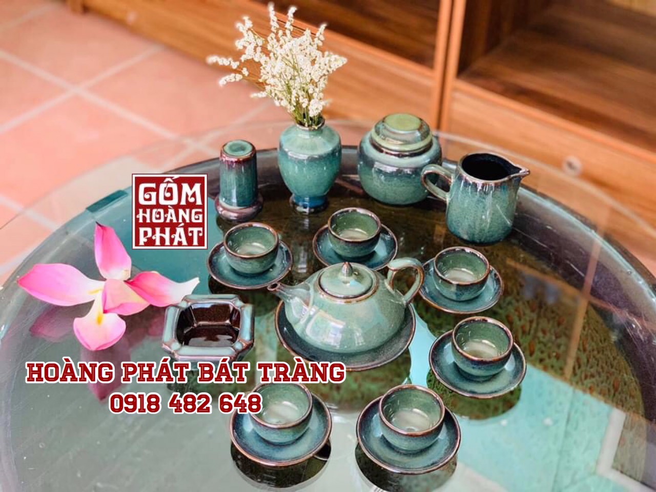 Bộ ấm chén dáng chóp men hỏa biến Bát Tràng 1