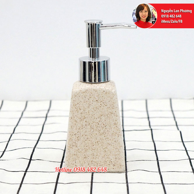Bình đựng xà phòng nhà tắm, sữa dưỡng thể, dầu gội men gốm trắng vòi nhựa 364