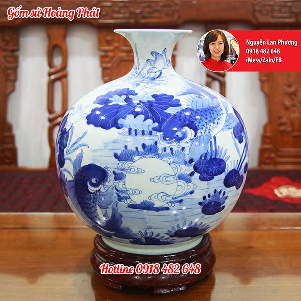 Bình hút lộc vẽ xanh, sứ thanh hoa