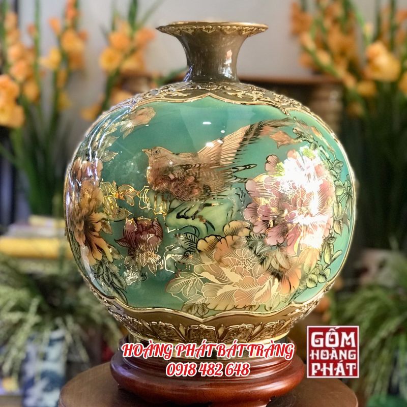 Bình hút lộc nhị cảnh khung viền nổi 3D vàng kim cao cấp H38 BHL348 2