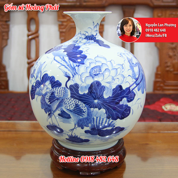 Bình hút tài lộc Sen Hạc cao 35cm