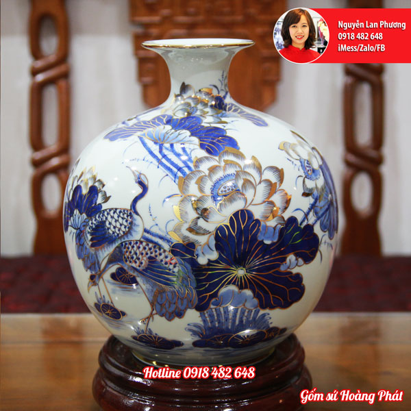 Bình hút lộc Sen Hạc vàng kim siêu sang 35cm