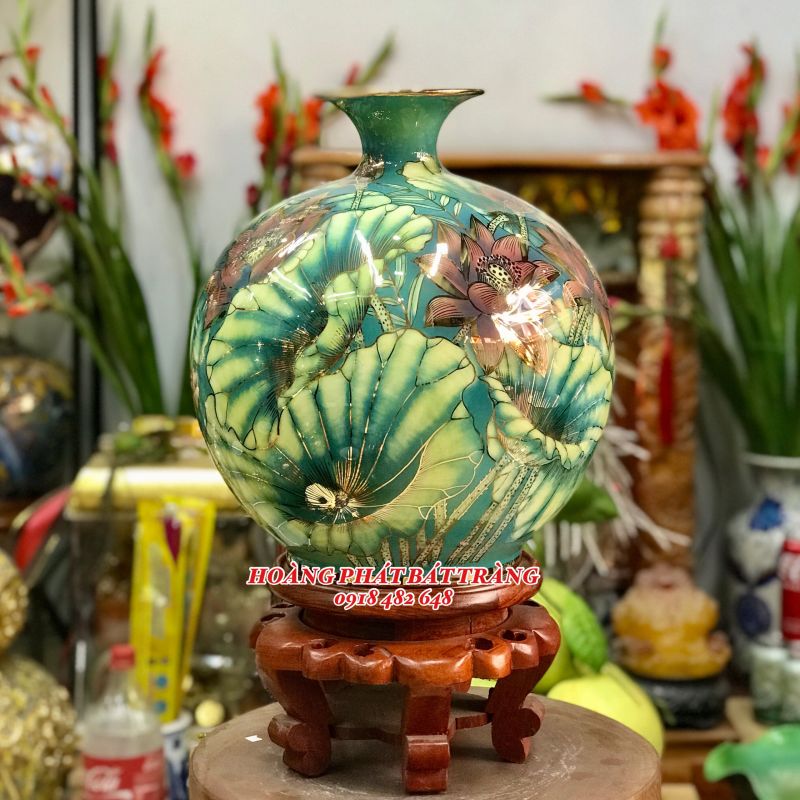 Bình hút tài lộc cá chép liên hoa vàng kim H35 BHL421