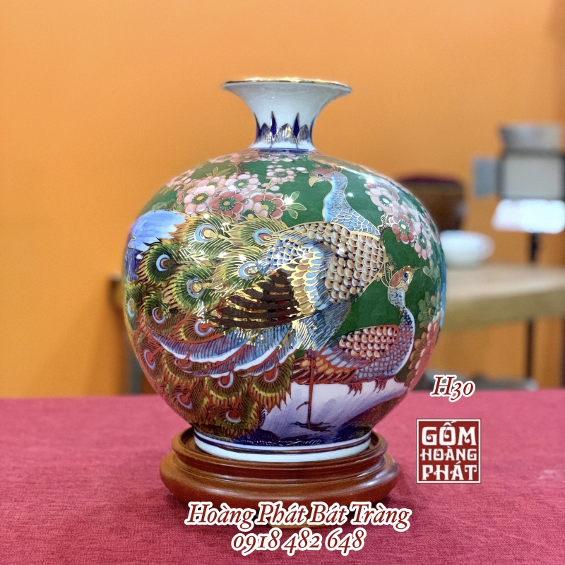 Bình hút tài lộc công thành danh toại nền xanh vàng kim cao cấp H30cm BHL321 3